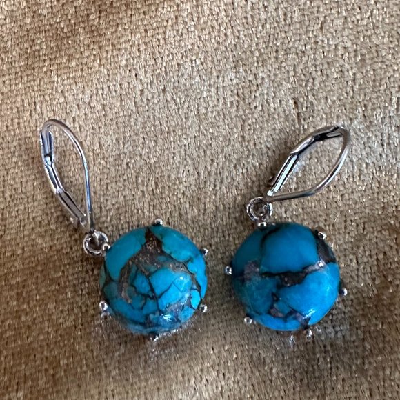 Sterling Silver Turquoise Dangle Drop Earrings - Picture 2 of 4